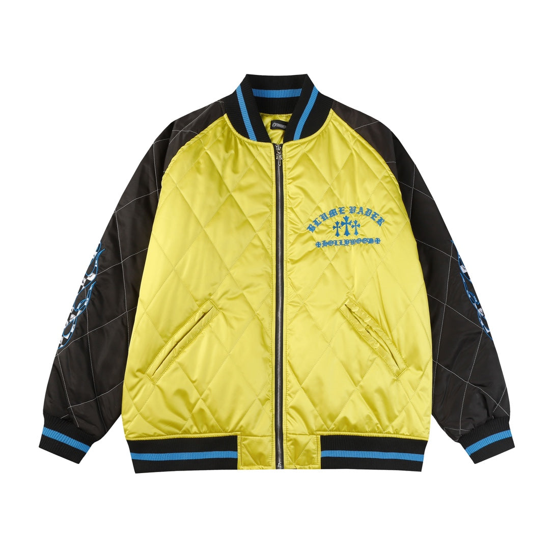 Chrome Hearts Flaming Youth Bomber Jacket - Yellow Black Graphic Street Coat D10